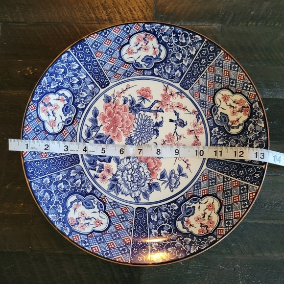 Vintage Japanese Imari Blue Pink & White Chrysanthemums Charger Fine Porcelain - Picture 6 of 12
